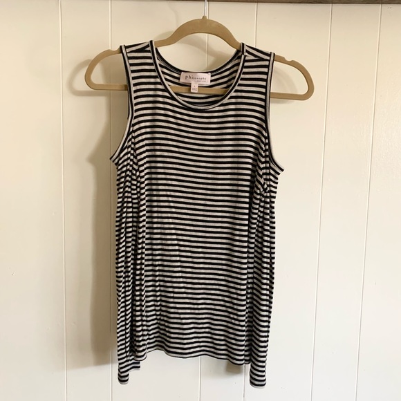 Philosophy Striped Cold Shoulder Long Sleeve Top Size Large - Picture 2 of 7